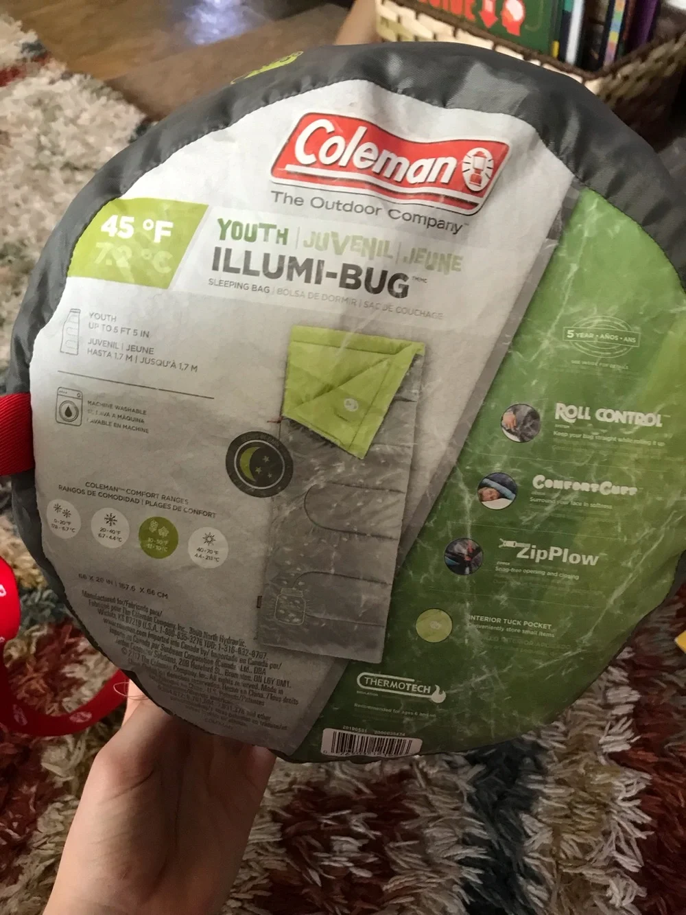 Coleman Gray and Lime Green Kids' Camping Sleeping Bag up to 5 ft